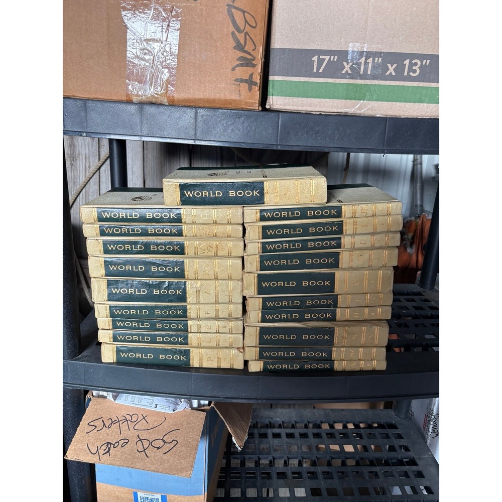 Vintage World Book Encyclopedia Set - Green & Gold Mid-Century Decor - 19 Vols